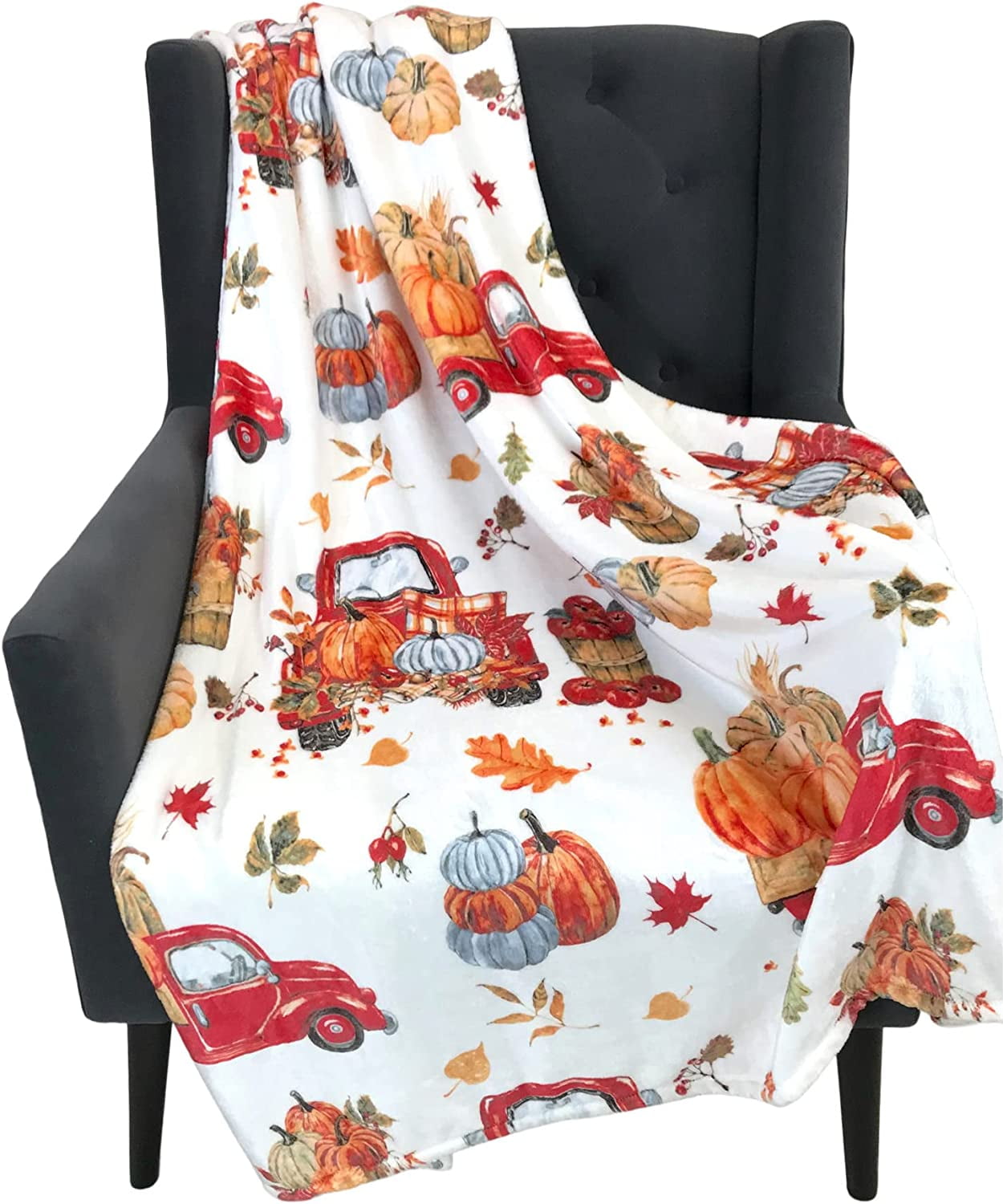 Farmhouse Fall Throw Blanket: Country Vintage Farm Truck Bring in The Autumn Pumpkin Harvest Fall Décor