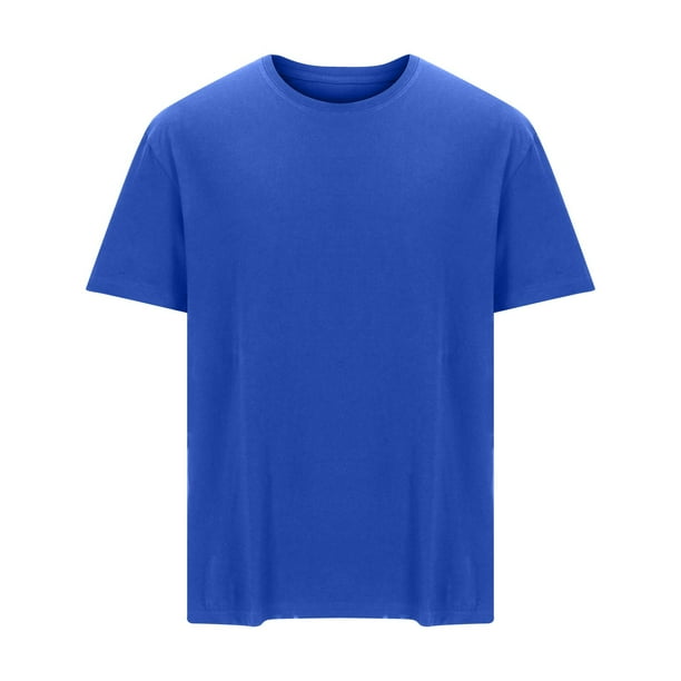 Camisa Elvqul Caballero Playa Manga Corta de Color Sólido Cuello Redondo Azul Algodón