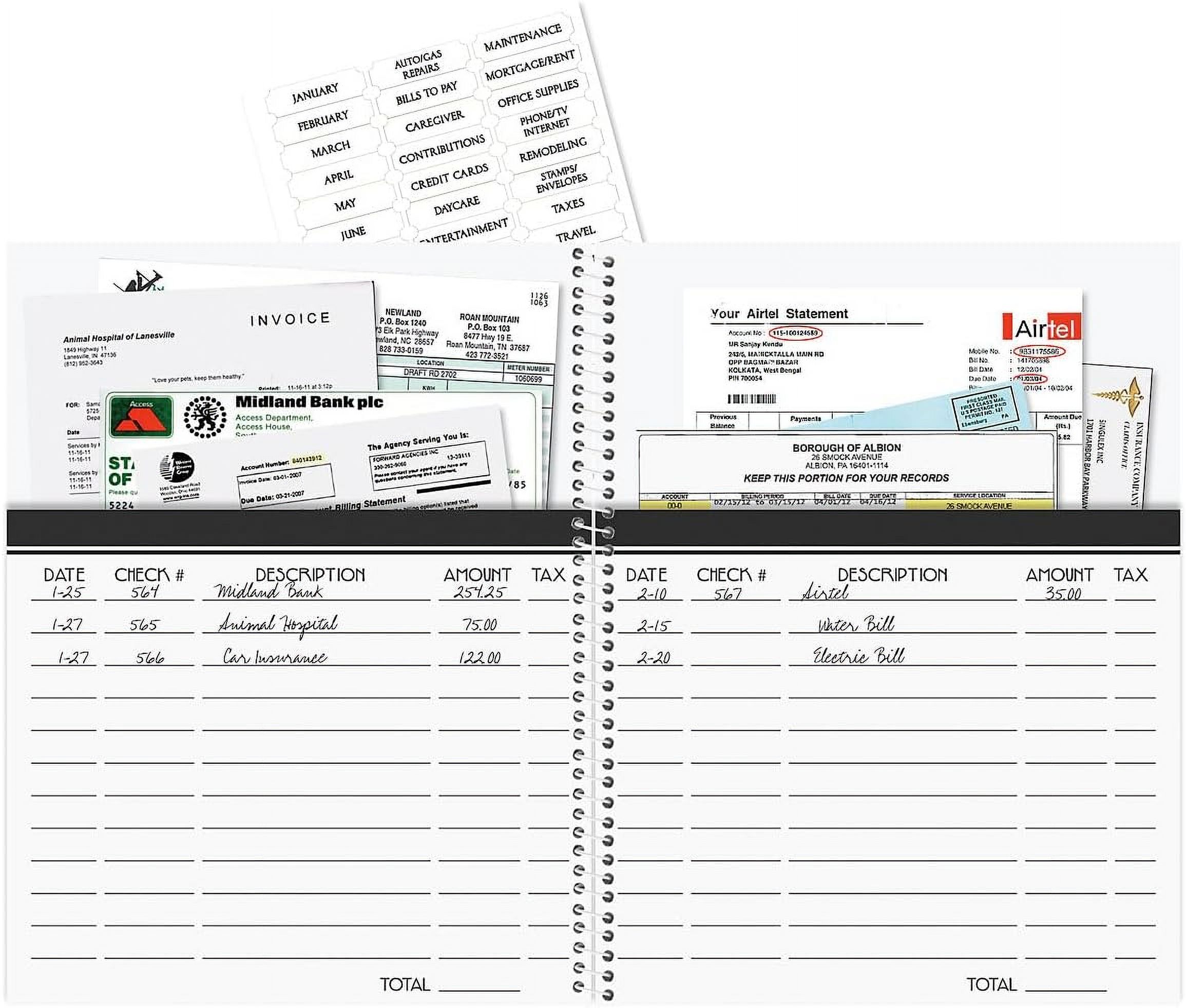 By The Sea Bill Paying Organizer Book - 9" x 12” Personal Account Book, Spiral Bound, 14 Storage Pockets, 32 Label Stickers, Monthly Finance & Payment Management Tracker for Home & Office