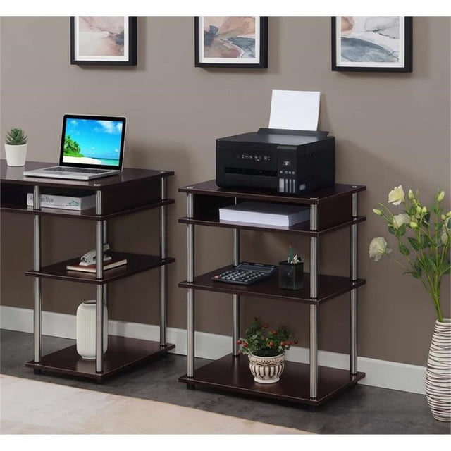 Designs2Go No-Tools Printer Stand with Shelves in Espresso Wood Finish
