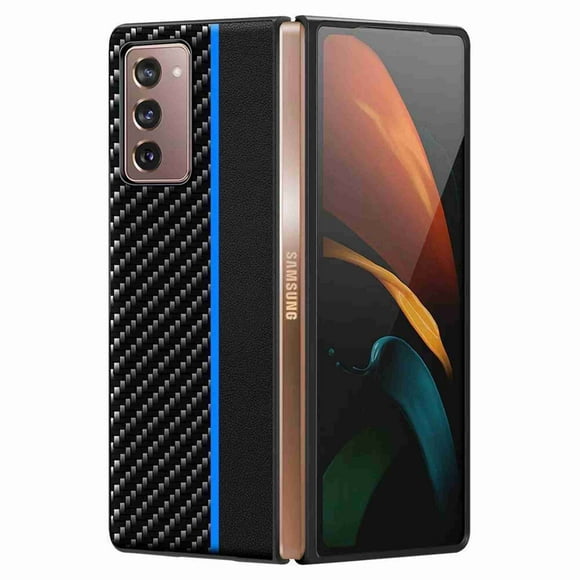 Dteck Samsung Galaxy Z Fold 2 Case, Carbon Fiber Texture Leather Case for Samsung Z Fold 3 (7.6"), Shockproof 360 Full Protection Fold 2 (2020) Cover(Blue)
