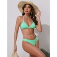 thumbnail image 4 of DARING DIVA Women's Waffle Knit Textured Halter Bikini Set Large Mint Green, 4 of 6