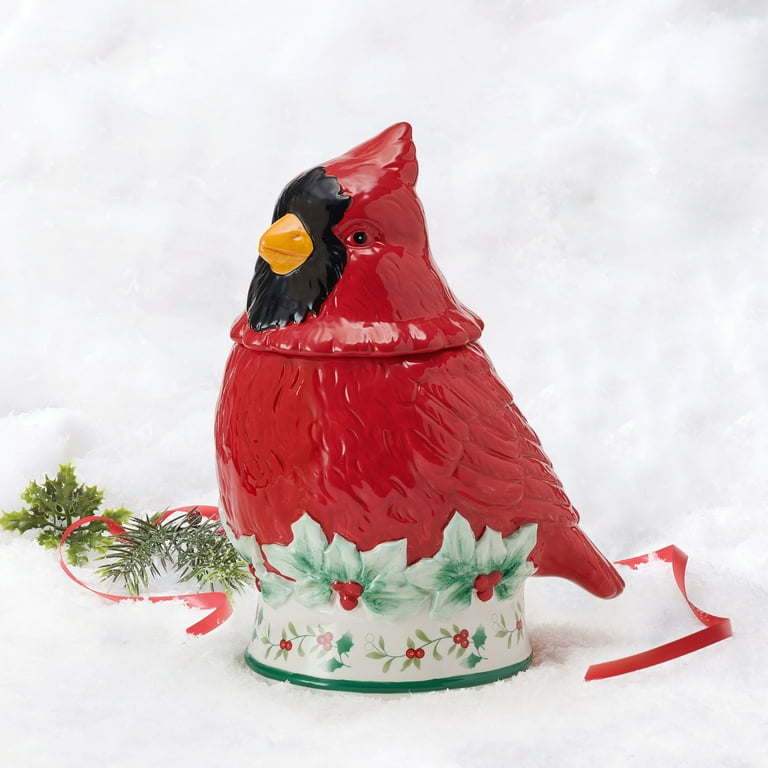 Pfaltzgraff Winterberry Cardinal Christmas Cookie Jar, Dolomite