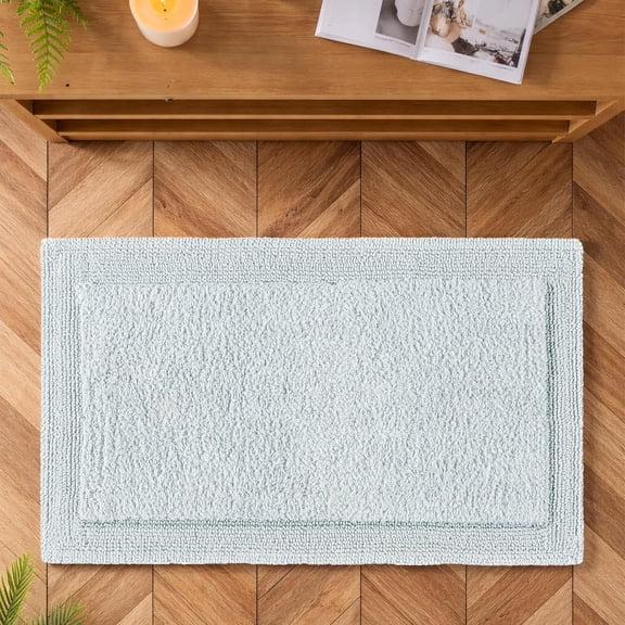 Bedding Craft Cotton Reversible Bathroom Rug Absorbent Soft Bath Mat Silver Grey 17 x 24 in