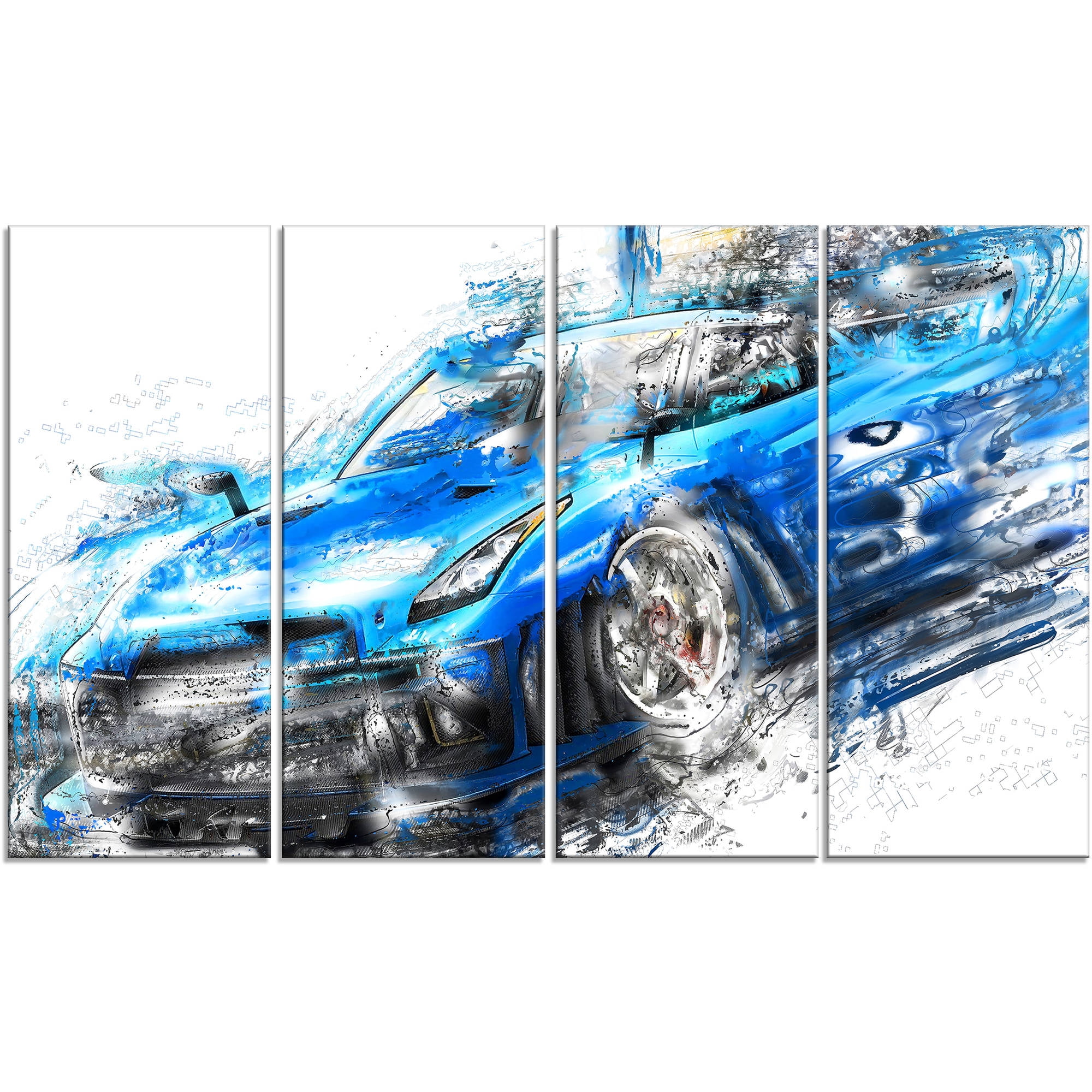 DESIGN ART Burning Rubber Blue Super Car Large Gallery Wrapped Canvas
