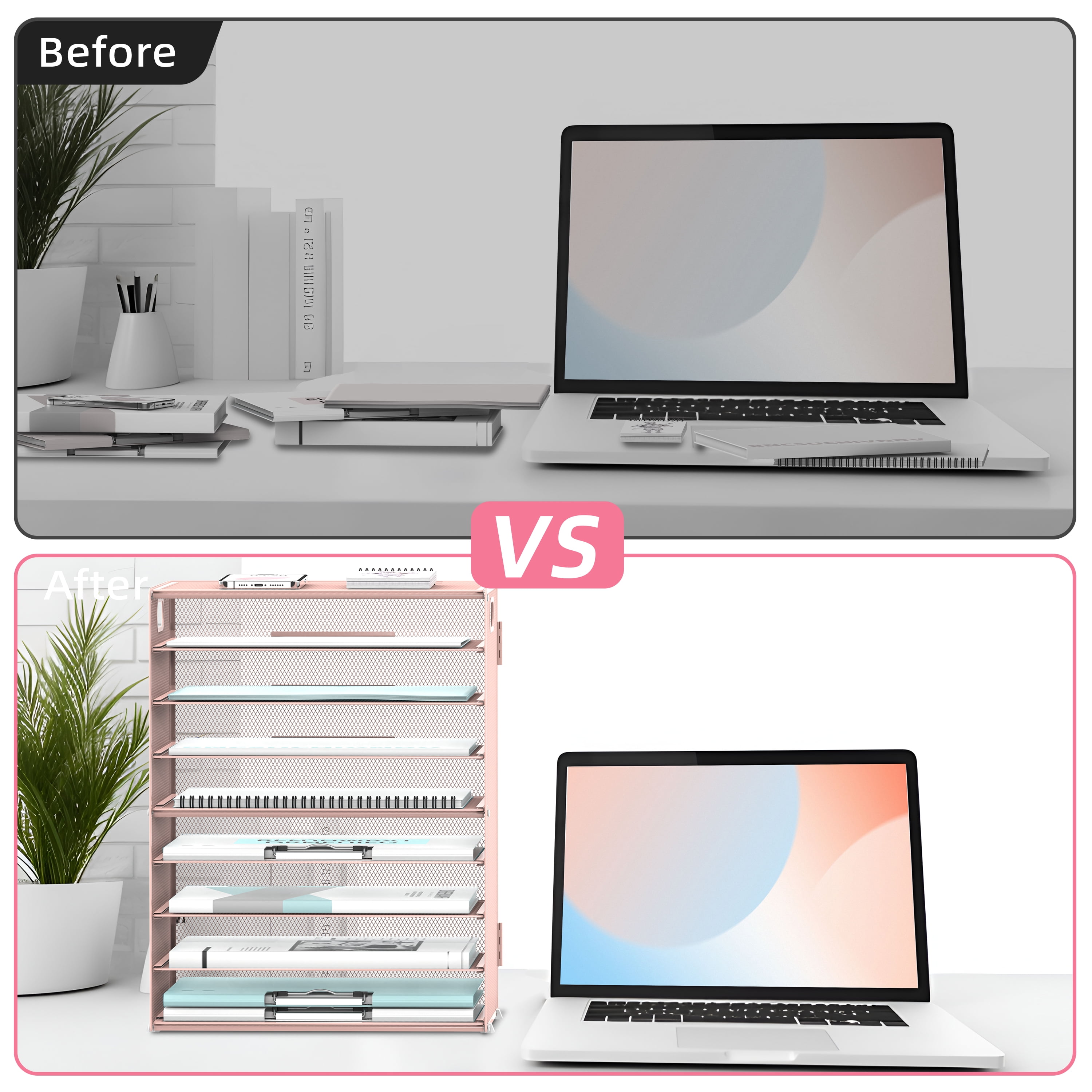 INTIGE 9-Tier Paper Letter Tray Desk Organizer with Handles for Office, Pink