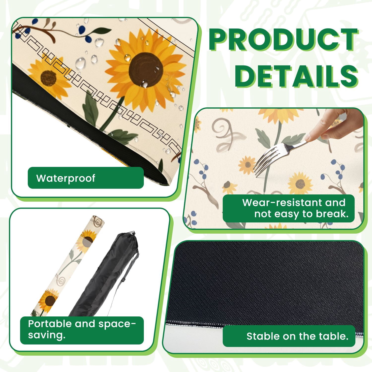Mahjong Mat 31.5" x 31.5" Seamless Sunflowers Yellow Petals Green Leaves Beige Non-Slip Noise Reduction American Mahjong Tiles Table Cover for Dominoes Poker Card Board Games Gift