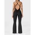 thumbnail image 6 of Caoirhny Women Solid Color Jumpsuits Spaghetti Strap Sleeveless Bodycon Rompers Flare Pants Cross Backless Unitard Playsuits, 6 of 7