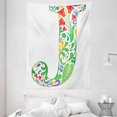 thumbnail image 1 of Letter J Tapestry, Initial Capital J with Tropical Nature Elements Leaves and Flowers Abstract Swirls, Wall Hanging for Bedroom Living Room Dorm Decor, 60W X 80L Inches, Multicolor, by Ambesonne, 1 of 2