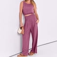 thumbnail image 2 of Conjunto de salón de verano estilo bohemio para mujer top con cuello redondo pantalones ahumados traje de vacaciones FLhrweasw Nuevo, 2 of 7
