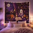 thumbnail image 2 of Indoor Cartoon Sheet With Ghost Dot Eyes Curved, Playful Illustration for Cat Lovers, Animal Wall Decor, Halloween Gift, Tapestry Wall Hanging for Bedroom and Dorm, 2 of 7