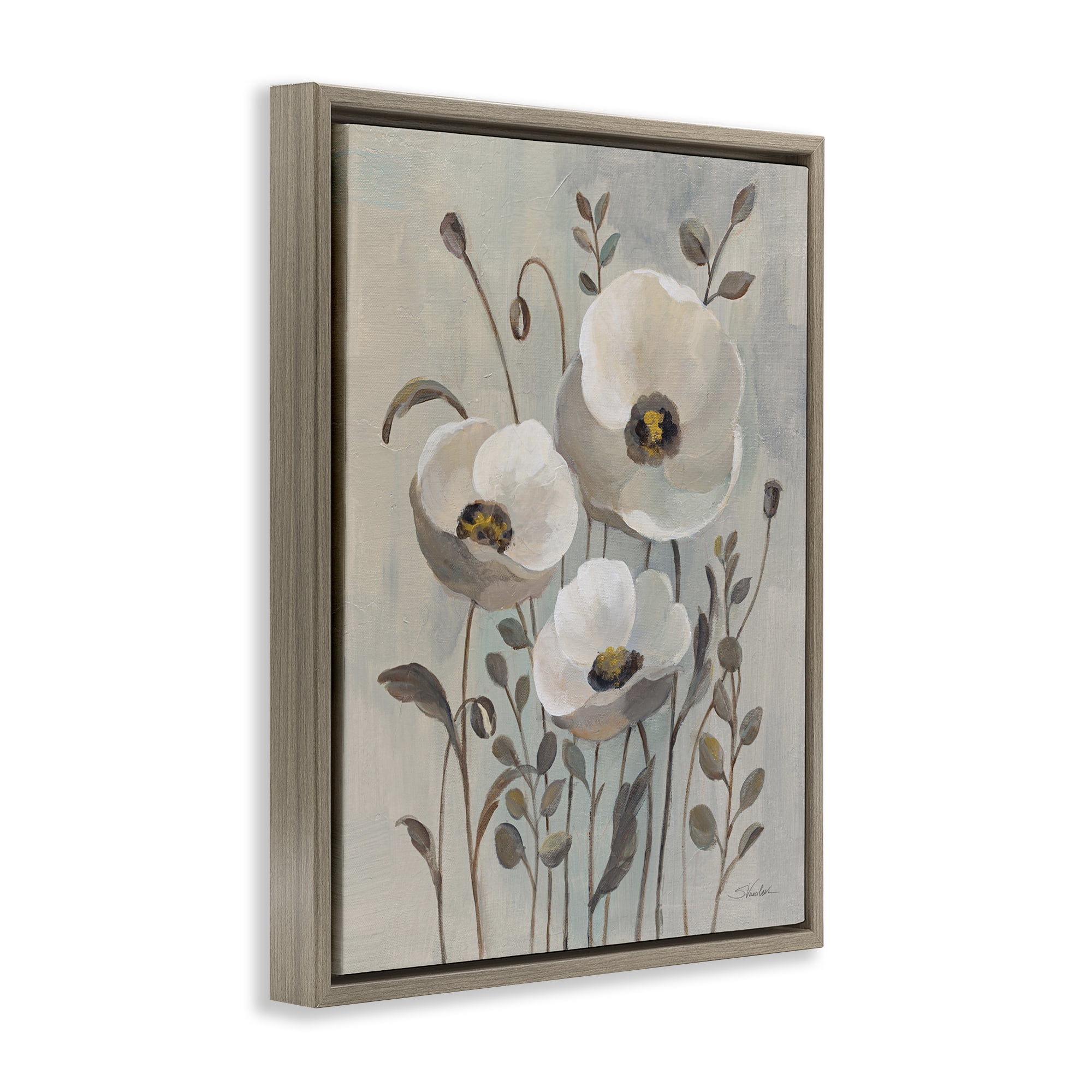Stupell Industries Neutral Poppies Trio Plants & Flowers Painting Brown Floater Framed Canvas Art Print Wall Art, 17 x 21