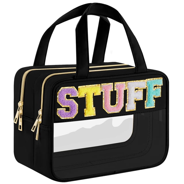 Bolsa de maquillaje SIMBOOM Clear Letter Black Talla L impermeable
