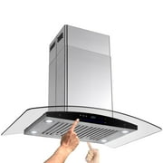 AKDY 30" Stainless Curve Glass Island Mount Range Hood Baffle Filters Dual Touch Control Panel