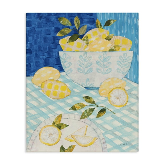 Stupell Industries Patterned Lemons Tablescape Food & Beverage Painting Wrapped Canvas Art Print Wall Art, 16 x 20