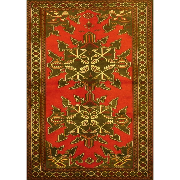 Ahgly Company Machine Washable Indoor Rectangle Persian Yellow Traditional Area Rugs, 5' x 7'