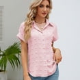 thumbnail image 4 of Short Sleeve V Neck Summer Blouse Collared Button Down 3D Dots Shirt for Women, 4 of 16