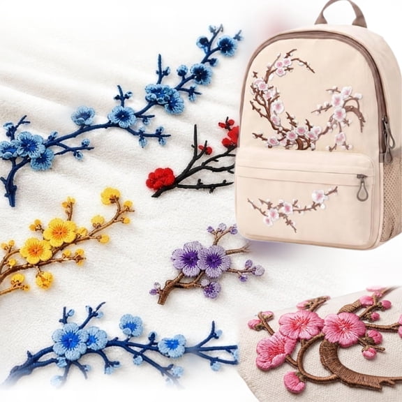 20Pcs Cherry Blossom Patches Iron on, Embroidery Flower Iron on Patches, Appliques DIY Trim for Jeans Garment Jacket Backpack Decoration Cherry Blossom Patch Flower on(U)