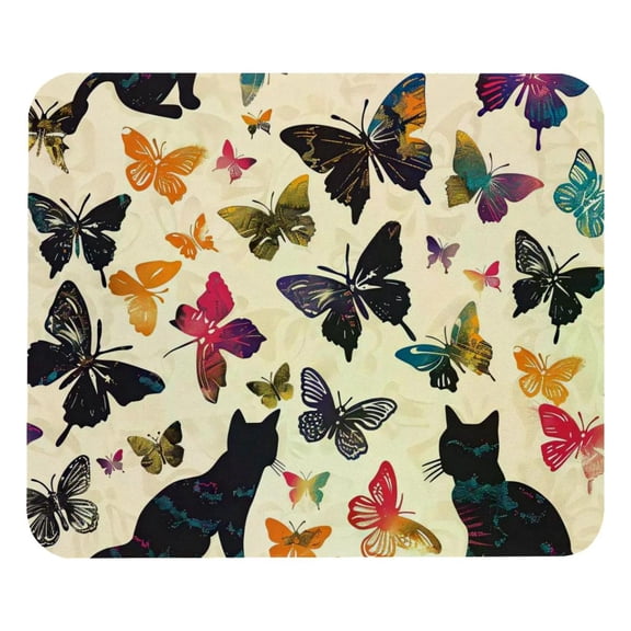 PhooArto Comfortable Mouse Pad Cats Butterflies Pattern Desktop Mousepad , 21 x 25 cm Mouse Mat, Non-Slip Rubber Base, Improves Speed and Precision