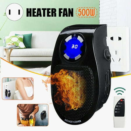 500W Mini Portable Wall Outlet Electric Heater Fan Remote Control Timing Warmer Heating Fan LED Silent Office Home US (Best Space Heaters Uk)