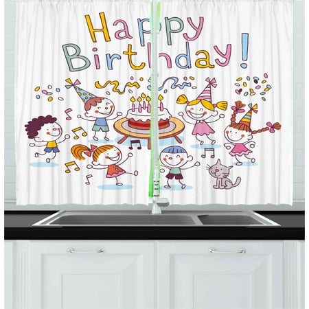 Kids Birthday Curtains 2 Panels Set Kindergarten Children