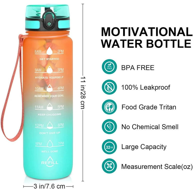 ZOUNICH BPA Free Water Bottle with Time Marker Leakproof Water Bottles for  Kids 17oz, Light Green-purple 