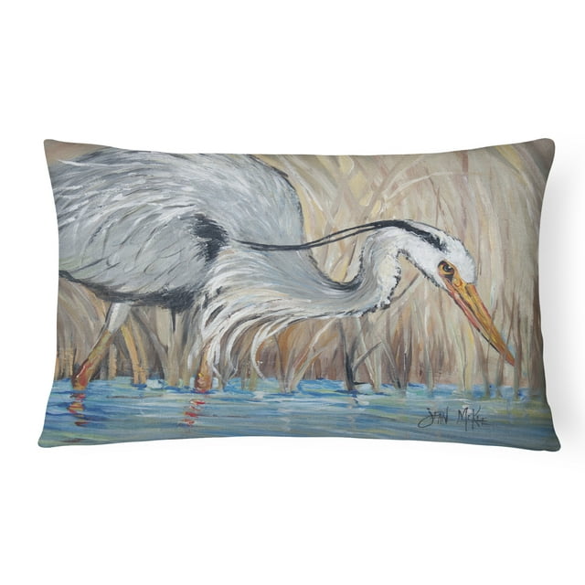 Carolines Treasures JMK1013PW1216 Blue Heron In The Reeds Canvas Fabric Decorative Pillow