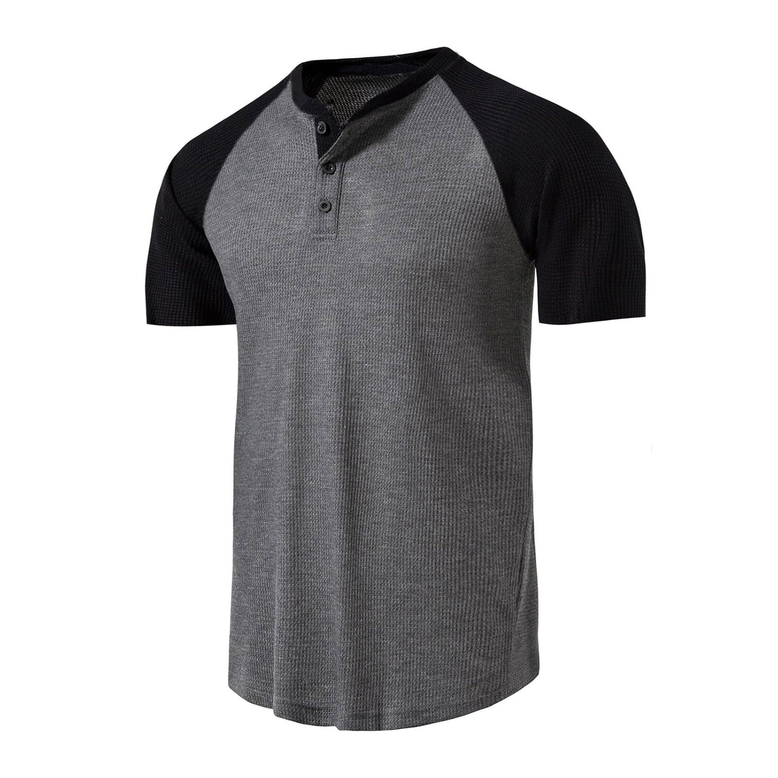 Men's Fashion Raglan Short Sleeve Tee Shirt Casual Slim Fit Workout Baseball T Shirts Gym Golf Waffle Tops