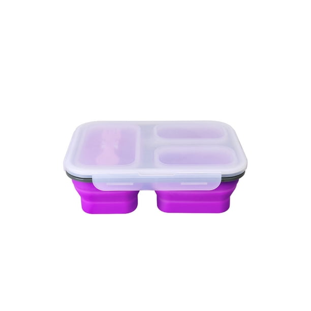 Bewildely Fiambrera de silicona con 3 compartimentos, plegable, para el hogar, para el trabajo, para la escuela, para comida, para el desayuno, lavable, Mostrada Púrpura Bewildely HA065336-05
