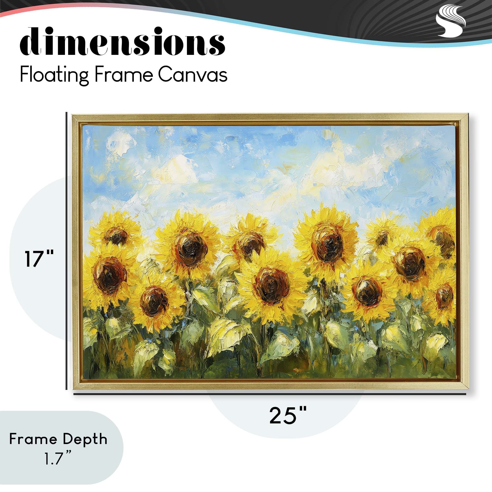 Stupell Industries Impressionist Sunflowers Horizon Gold Framed Floater Canvas Wall Art, design by Petal Prints Design