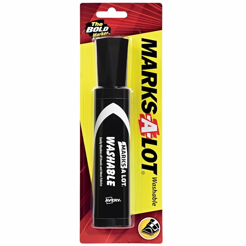 Marks-A-Lot Jumbo Chisel Tip Washable Marker Black (Pack of 4)
