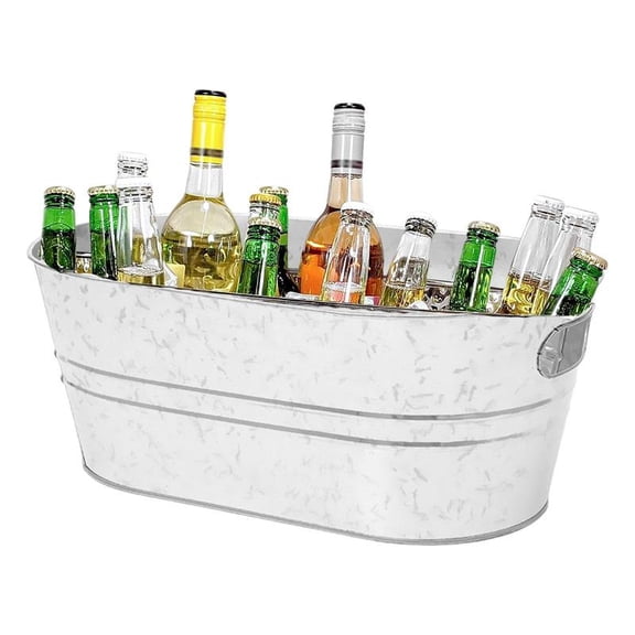 Galvanized Bucket Metal Ice Bucket Champagne Cocktail Cooler Large Oval Tub Beer Chilling Bucket for Home Party Swim Pool Party