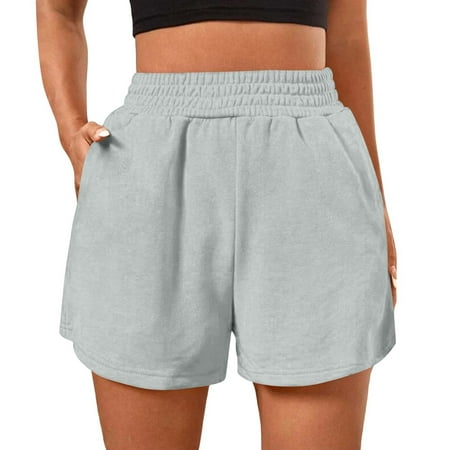 ZPYESWOW Womens Biker Shorts Tummy Control Running Shorts for Women Casual Elastic High Waisted Shorts Baggy Shorts with Pockets Shorts Womens Grey S