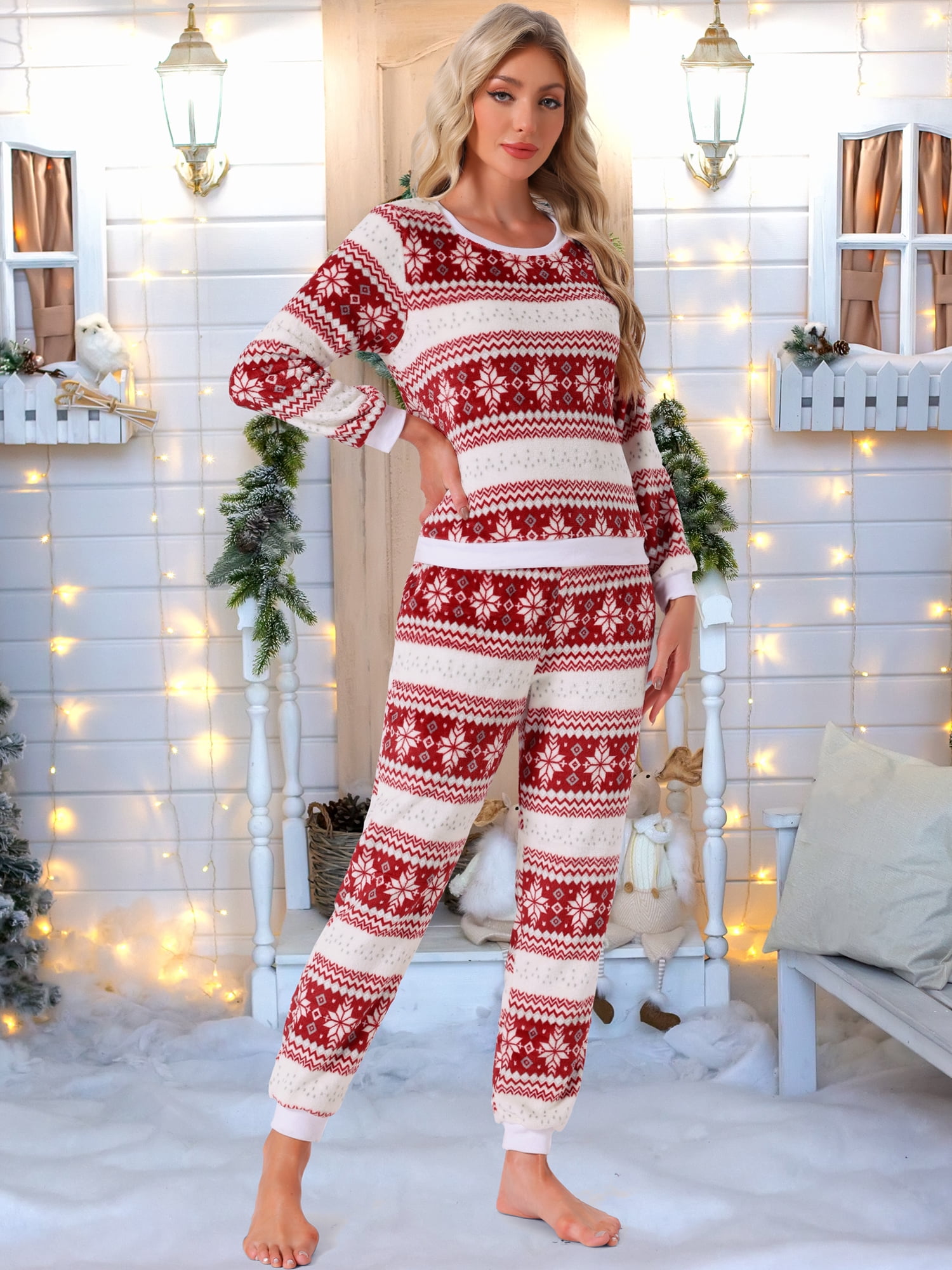 DARING DIVA Women's Fuzzy Fleece Pajama Sets Long Sleeve Top with Pants 2XL Pink