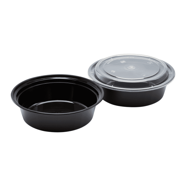 Carry Boss RSL-9828 Black Polypropylene 32 Ounce Rectangular  Two-Compartment Food Take-Out Container with Clear Lid - 8.75 x 6.25