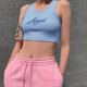thumbnail image 4 of TRKIYQC 7 colores verano mujer carta bordado Crop Top moda Casual sin mangas Rosa tanques deportes Camis ropa femenina 2022, vida diaria TRKIYQC moderno, 4 of 5