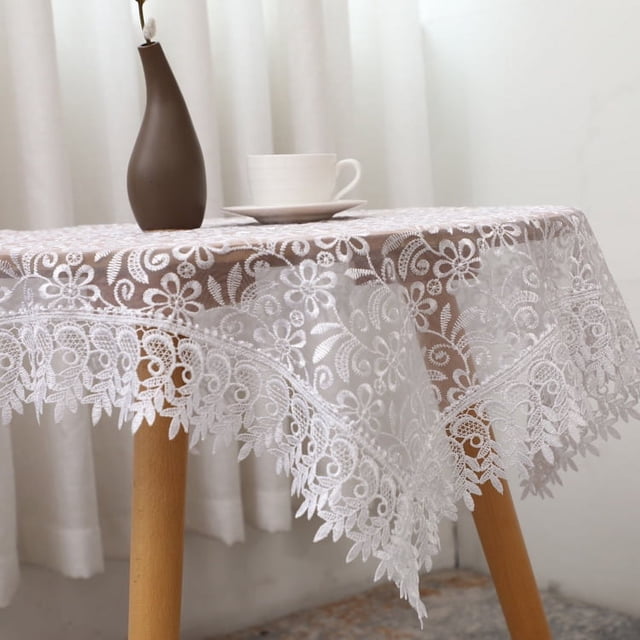 Mantel redondo transparente con encaje pastoral, bordado, estilo cafetería, mantel para mesa de comedor, mantel de té blanco arroz, mantel para TV, mueble, cubierta a prueba de polvo, toalla