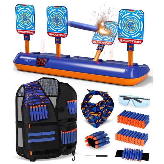 Kid Shooting Targets for Nerf with Auto-Reset, 4 Electronic Digital Target with Vest - Blue