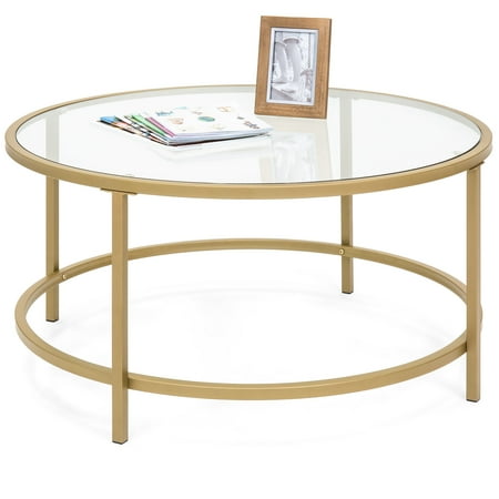 Round Living Room Table Best Choice Products Round 36in Tempered Glass Coffee Table w/ Satin Gold Trim for Home, Living Room, Dining Room ()