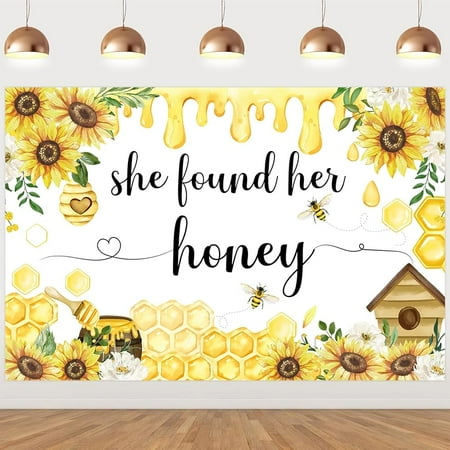 Image of Bee Bridal Shower Decorations Backdrop She Found Her Honey Backdrop Banner Bride to Bee Bridal Shower Decorations Photo Background Meant to Bee Bachelorette Decors for Bee Themed Engagement