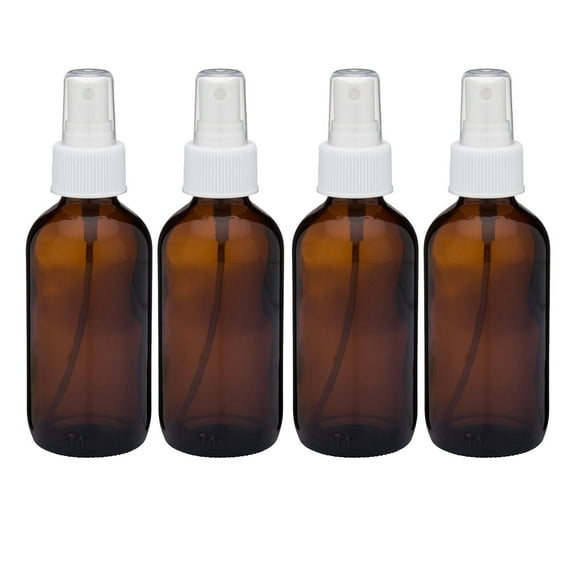 Global Amber 4oz White Mist Sprayer Bottle (120ml) Pack of 4