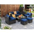 thumbnail image 2 of Patiojoy 8PCS Patio Conversation Set Sectional Sofa Set, All-Weather PE Rattan, Tempered Glass Table & Washable Cushion Covers Navy, 2 of 7