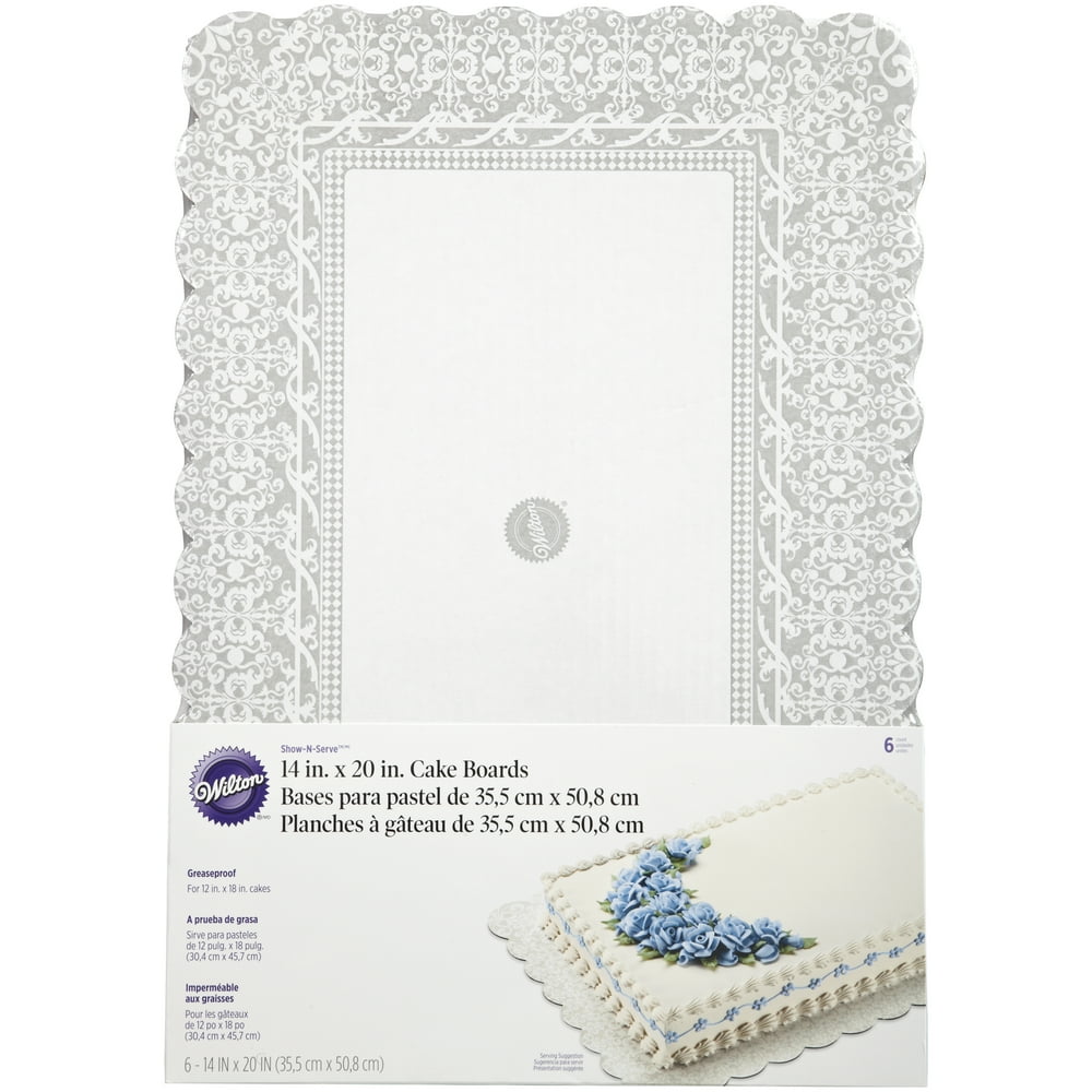 Wilton Show 'N' Serve Cake Boards, Set of 6 Patterned Rectangle Cake Boards for 12 x 18Inch