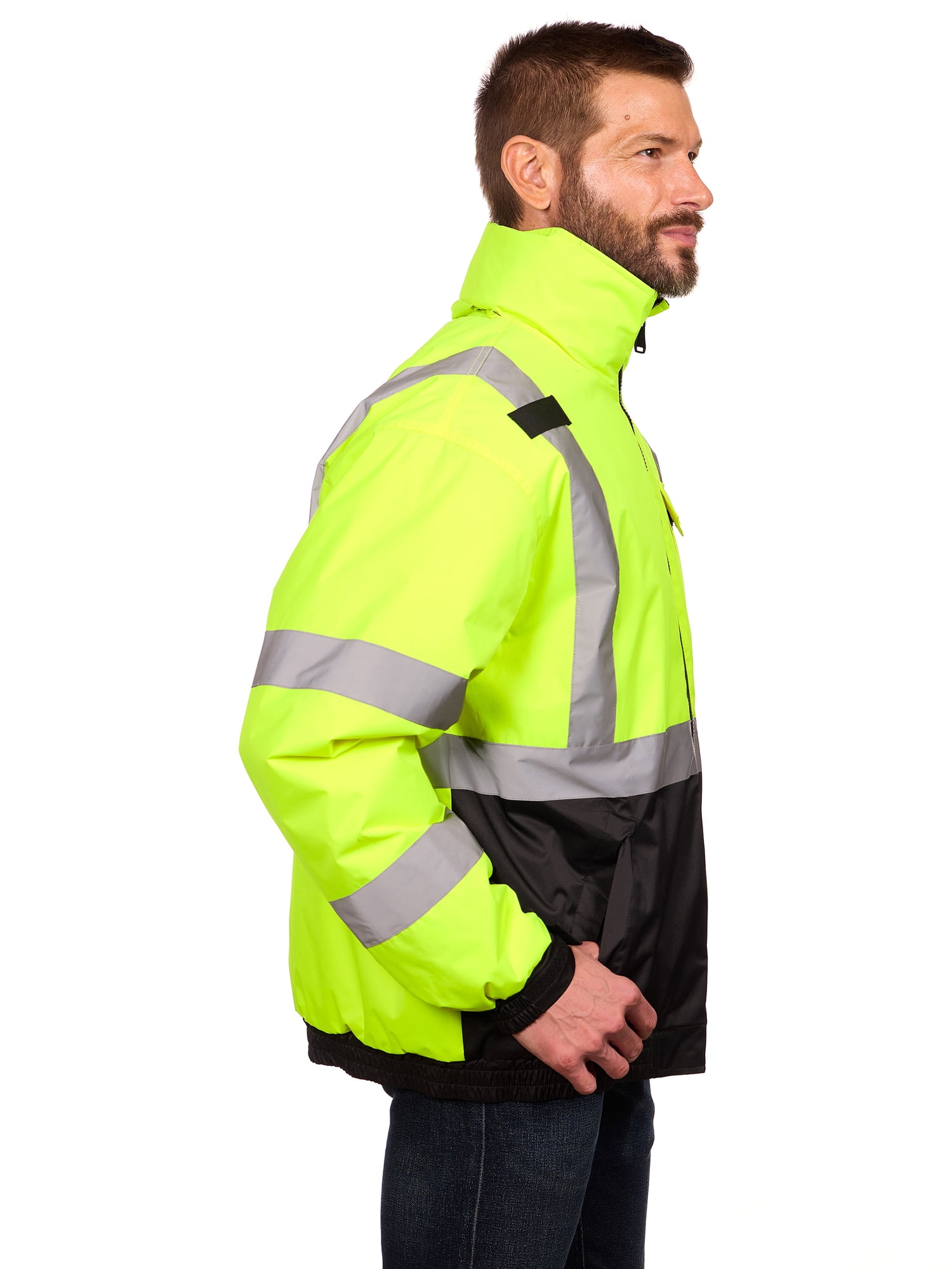Bass Creek Outfitters Men's Oxford Insulated Safety Work Jacket with Hidden Hood, Sizes S-3XL