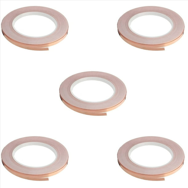 5X Cinta Adhesiva de Lámina de Cobre de una Cara Cinta Protectora Autoadhesiva Cinta Antiinterferencias para Guitarra (5 mm X 20 M)