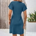 thumbnail image 2 of EASYBRA Women V Neck Short Sleeve Ruched A Line Midi Dress High Waist Summer Casual Fit and Flare Solid Color Dress, 2 of 8