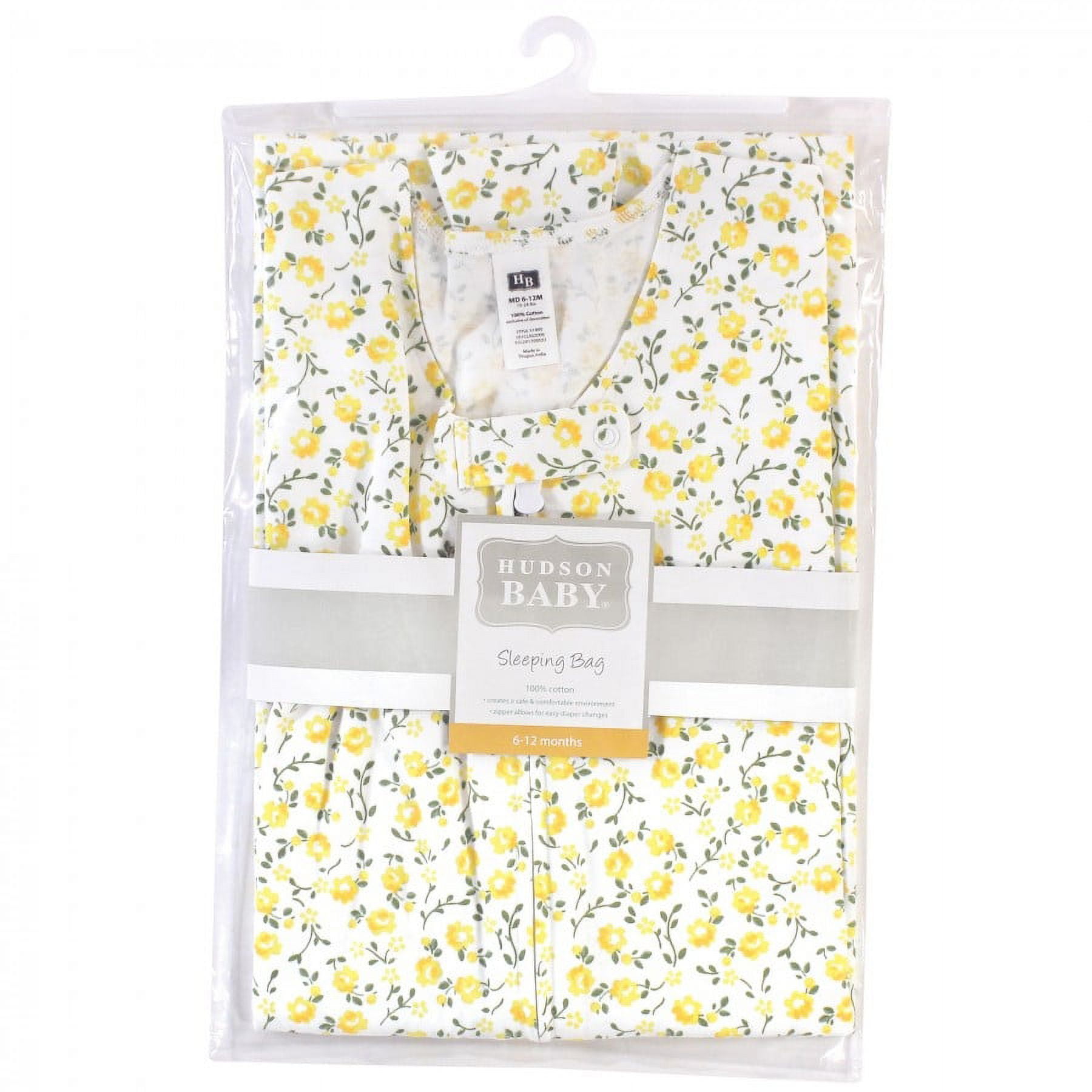 Hudson Baby Infant Girl Cotton Sleeveless Wearable Sleeping Bag, Sack, Blanket, Yellow Flower, 6-12 Months