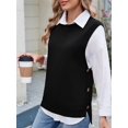 thumbnail image 4 of Womens Crew Neck Bowknot Solid Color Button Side Slit Pullover Tops 2025 Cute Knitted Fashion Sweaters Black L, 4 of 7