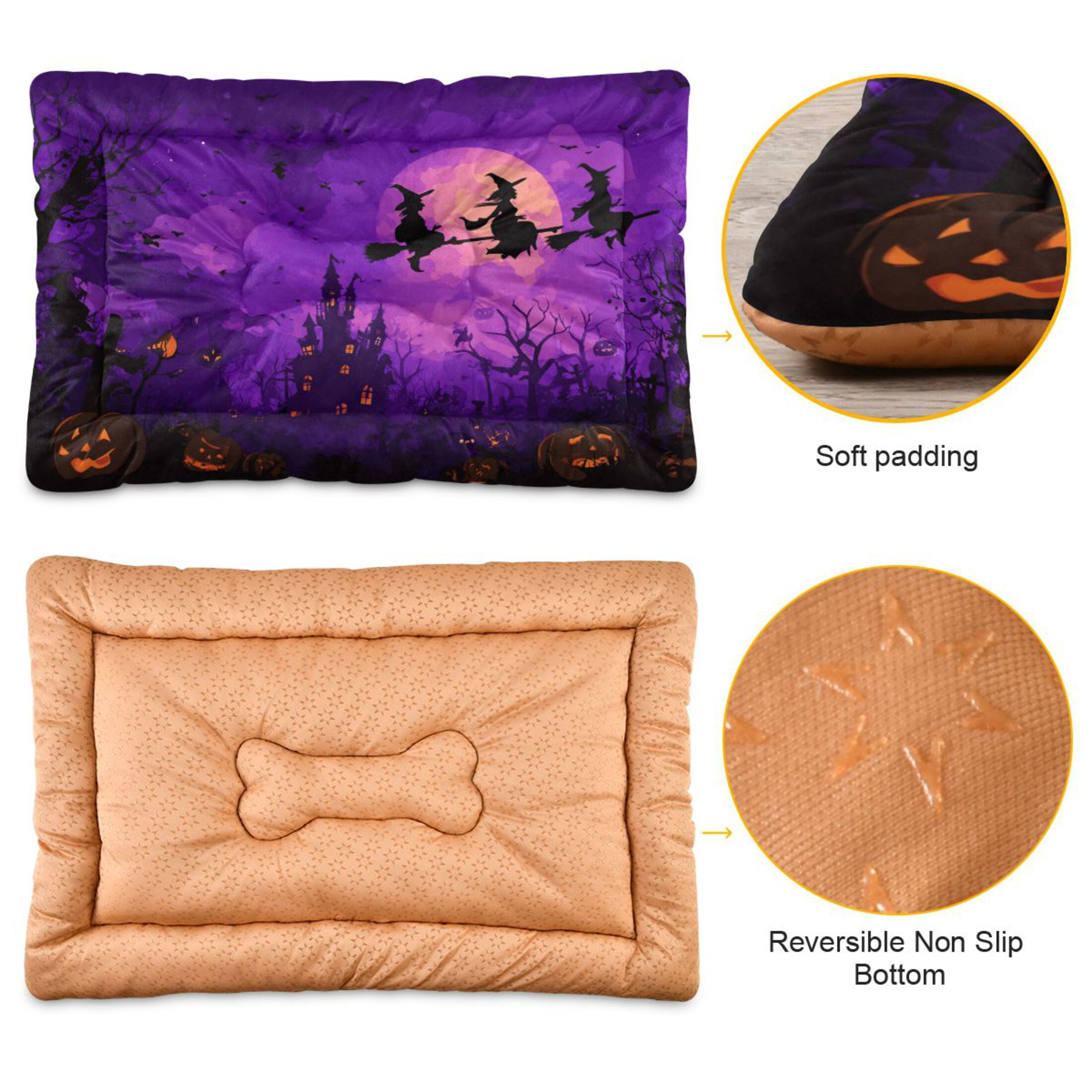Qxltty Happy Halloween Pumpkin Ped Pad Wear-resistant and Hard to Bite Through Sleeping Pad for Small Medium Large Dogs Winter Pet Bed 36×24in