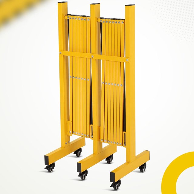 Ourlova Barricade Métallique Extensible 16 Pieds Barrière de Sécurité Réglable avec Roues Clôture de Circulation Pliable pour Contrôle de la Foule Construction Portable et Robuste